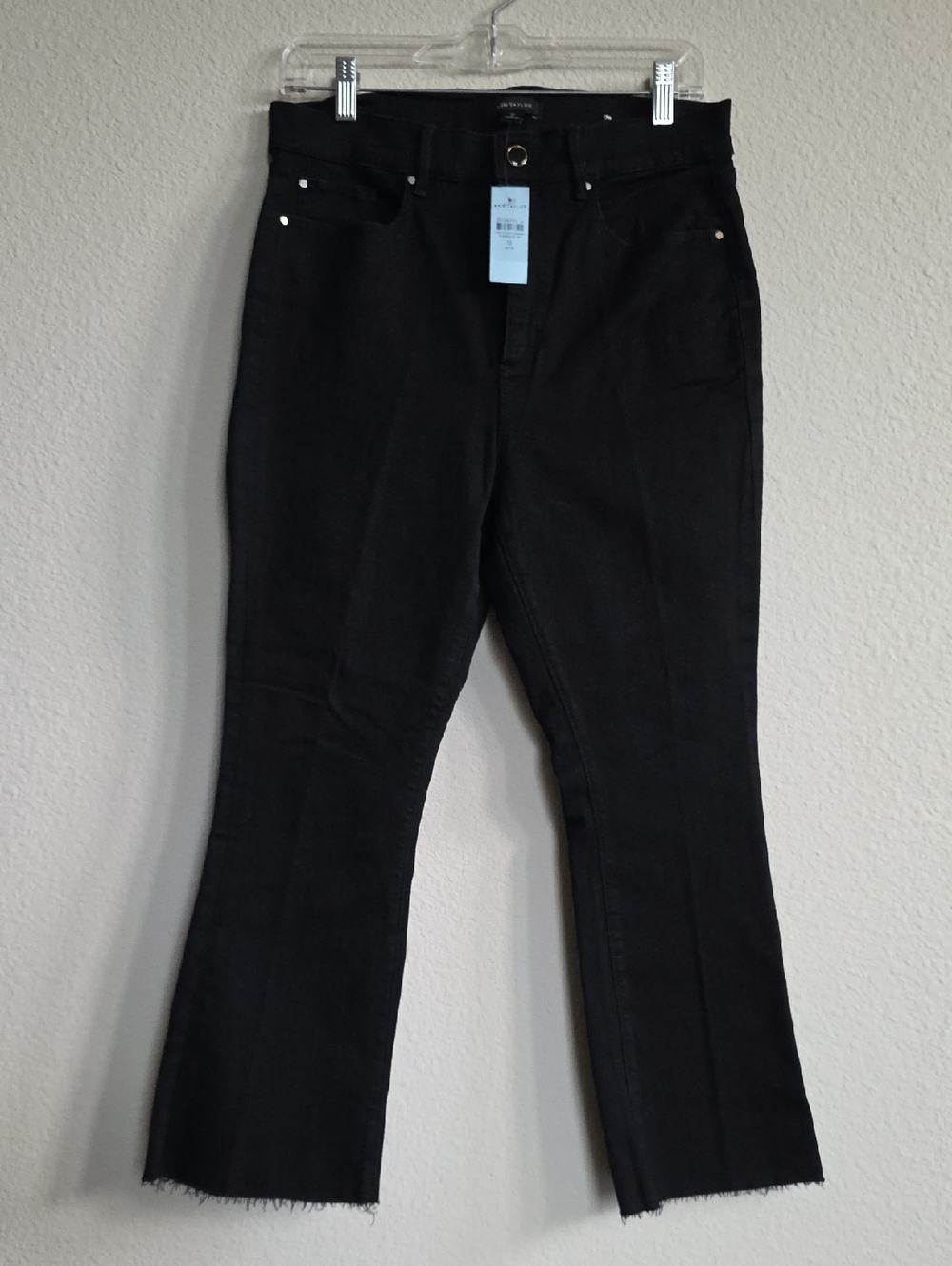 NWT Ann Taylor Black High-Waist Boot Crop Jeans Petite Raw Hem 12P